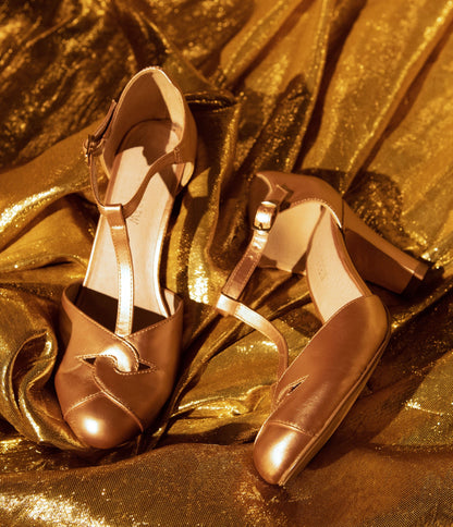 Chelsea Crew Rose Gold Leatherette Glinda T-Strap Heels