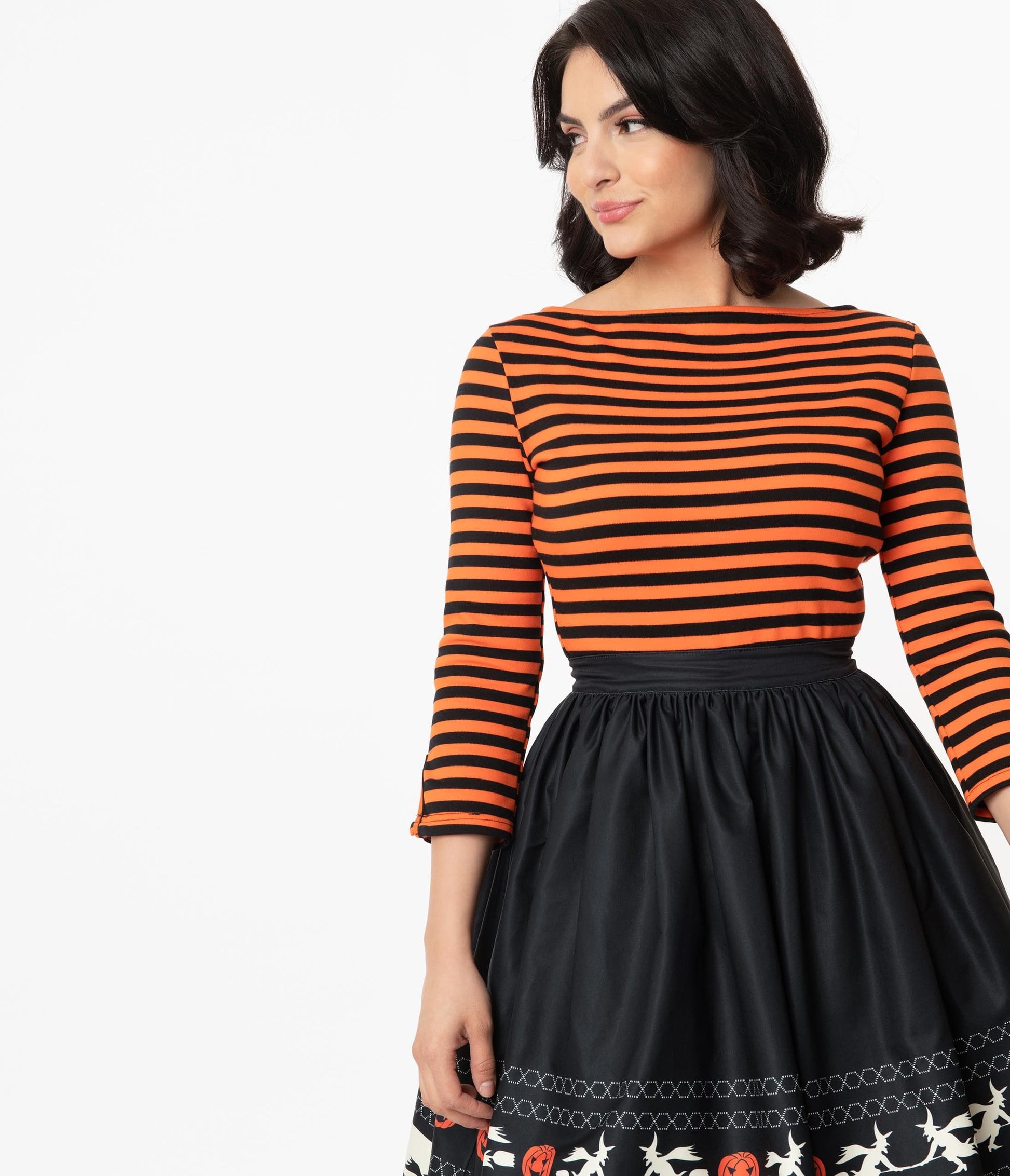 Unique Vintage 1950s Black & Orange Stripe Gracie Top