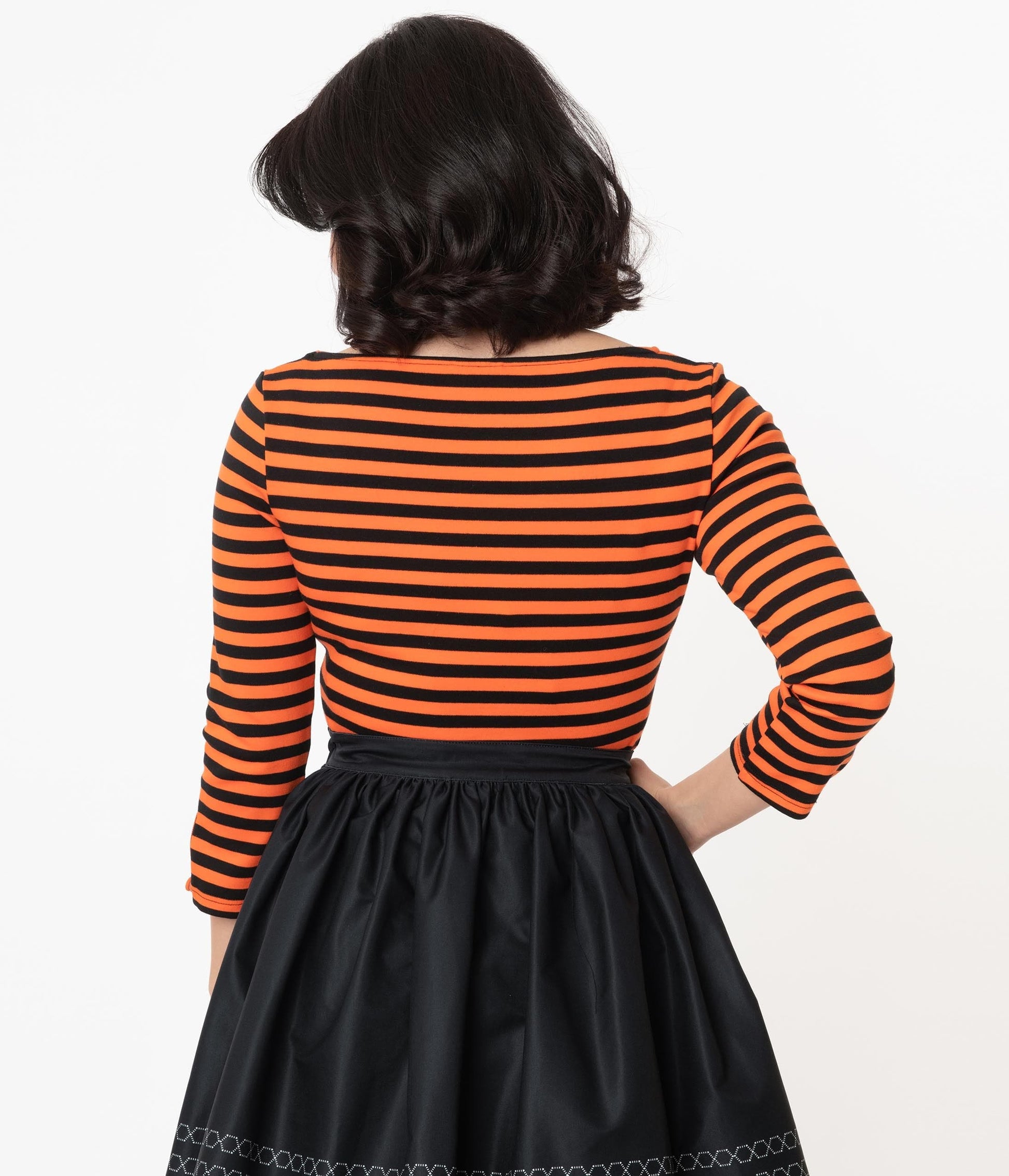 Unique Vintage 1950s Black & Orange Stripe Gracie Top