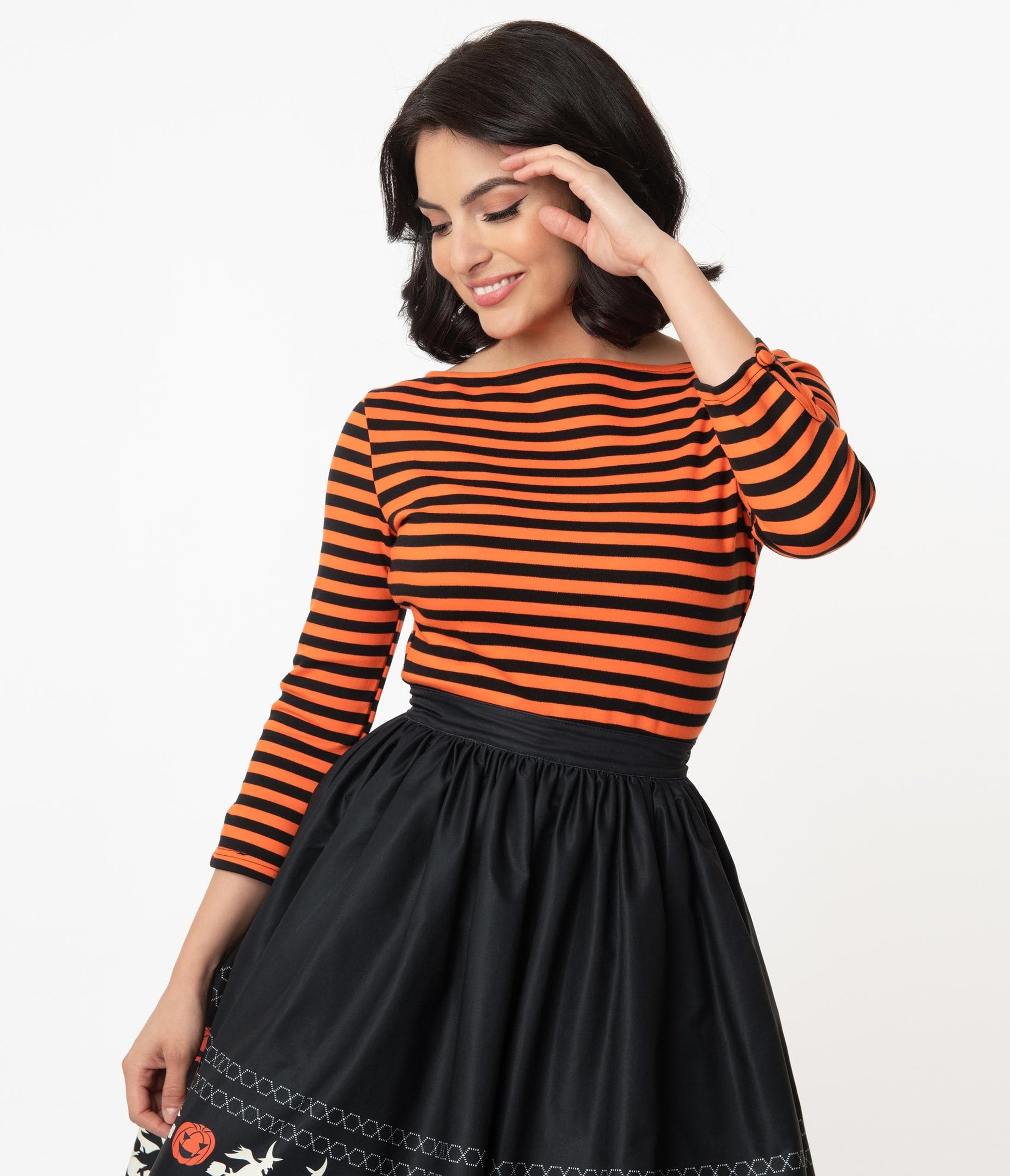 Unique Vintage 1950s Black & Orange Stripe Gracie Top