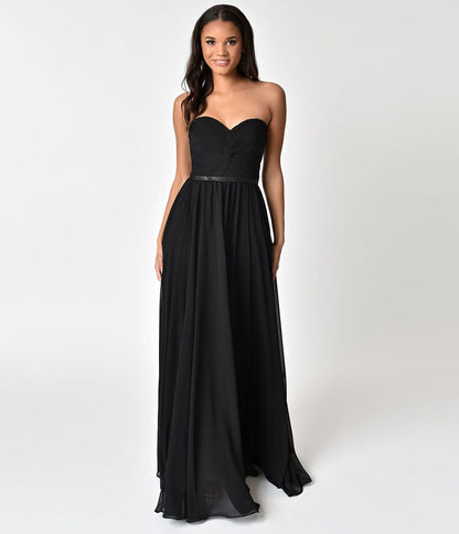 Black Chiffon Strapless Sweetheart Corset Long Gown