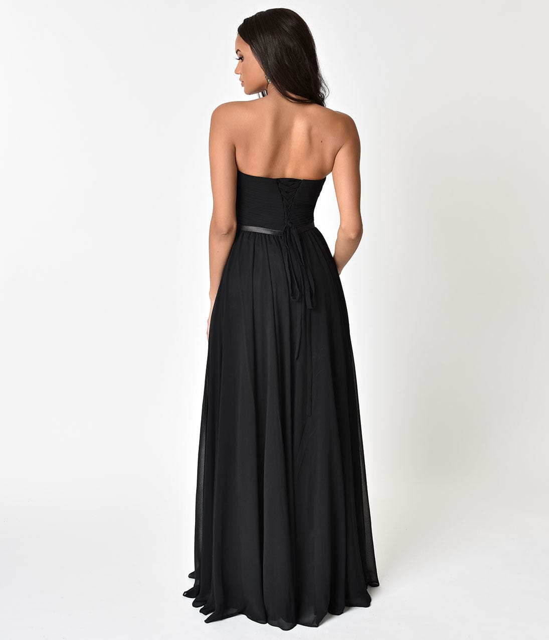 Black Chiffon Strapless Sweetheart Corset Long Gown
