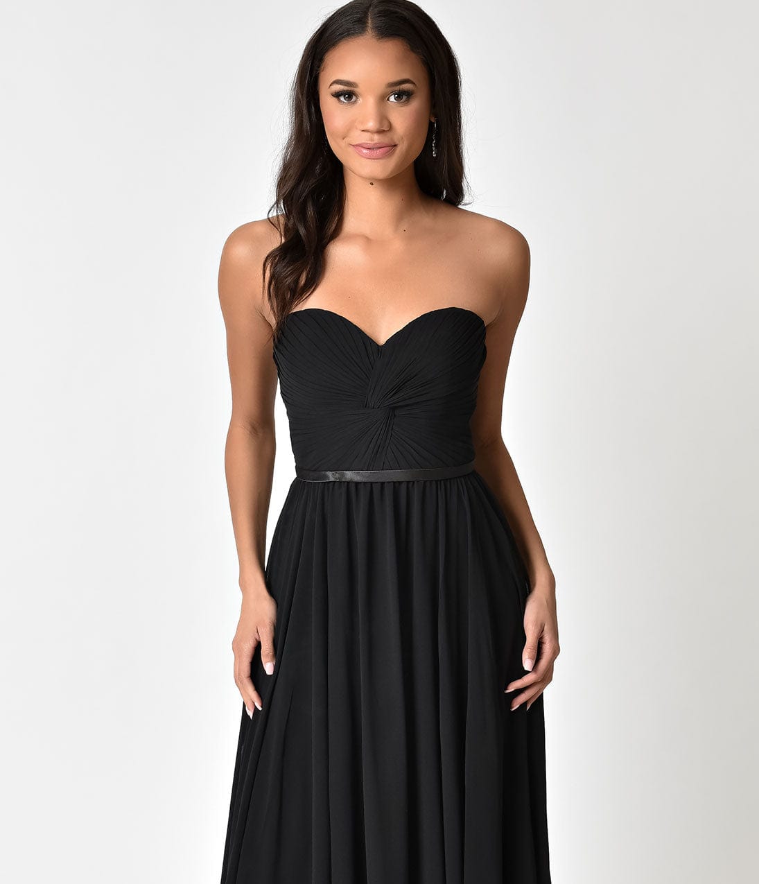 Black Chiffon Strapless Sweetheart Corset Long Gown
