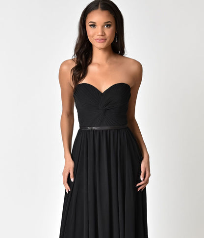 Black Chiffon Strapless Sweetheart Corset Long Gown
