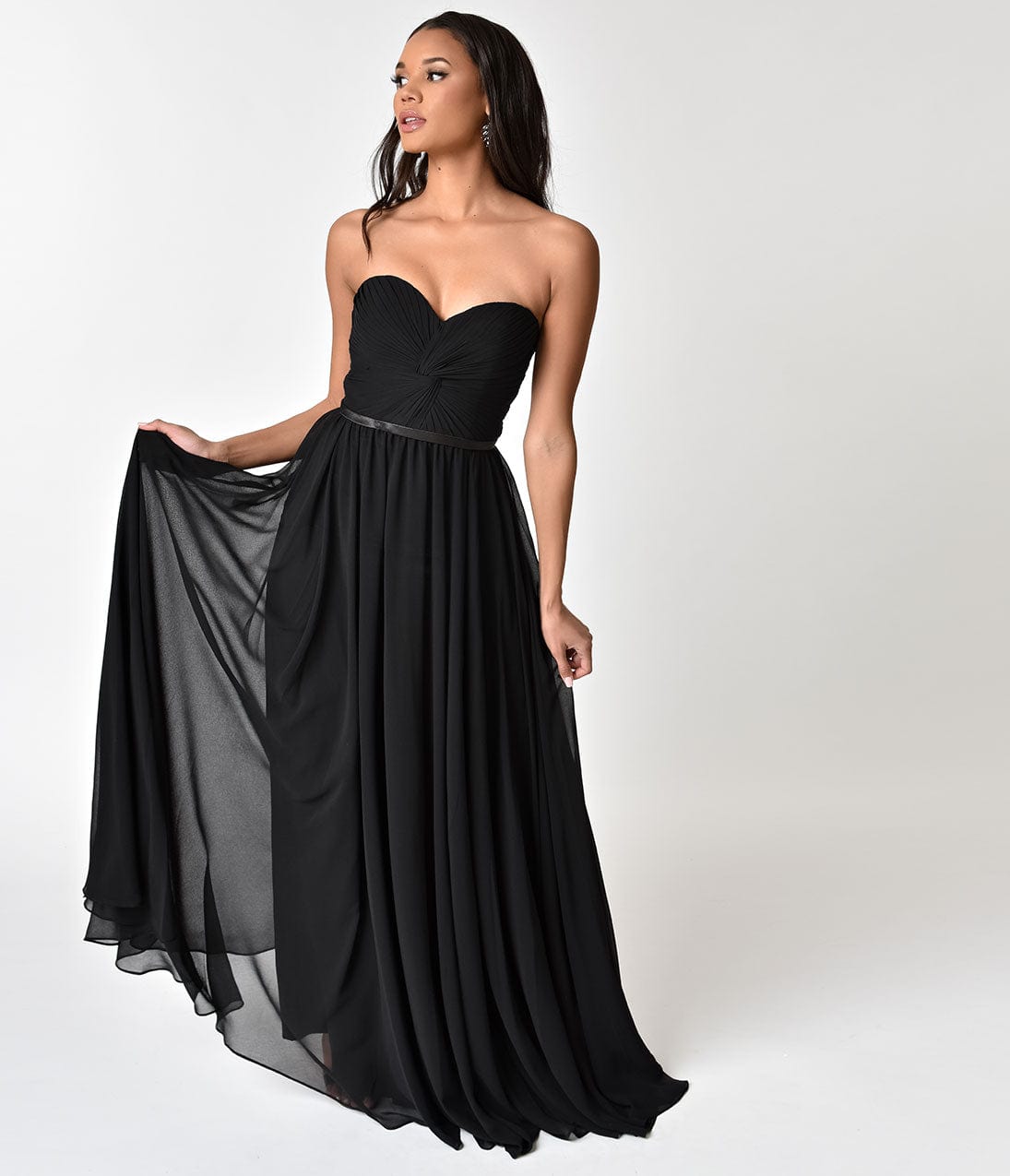 Black Chiffon Strapless Sweetheart Corset Long Gown