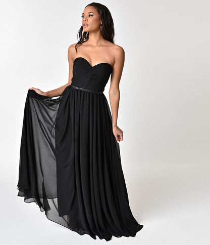 Black Chiffon Strapless Sweetheart Corset Long Gown