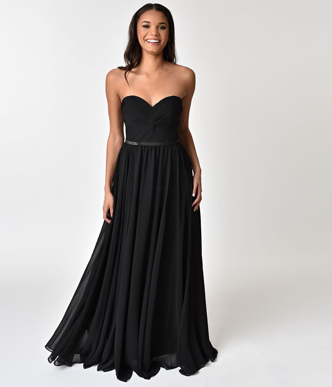 Black Chiffon Strapless Sweetheart Corset Long Gown