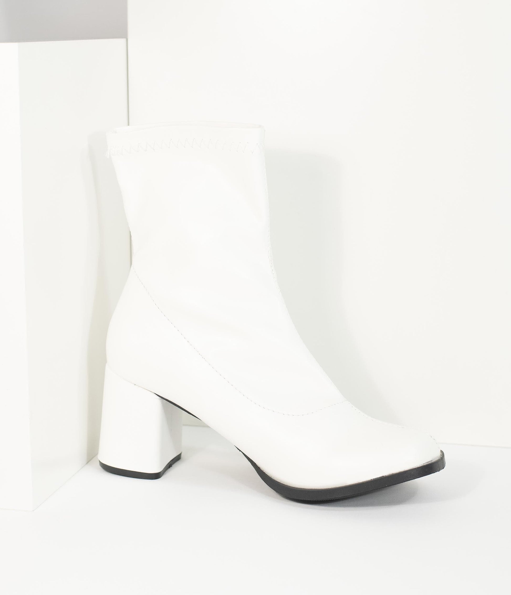 Retro Style White Matte Leatherette Ankle Go Go Boots