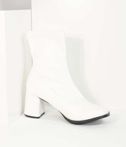 Retro Style White Matte Leatherette Ankle Go Go Boots