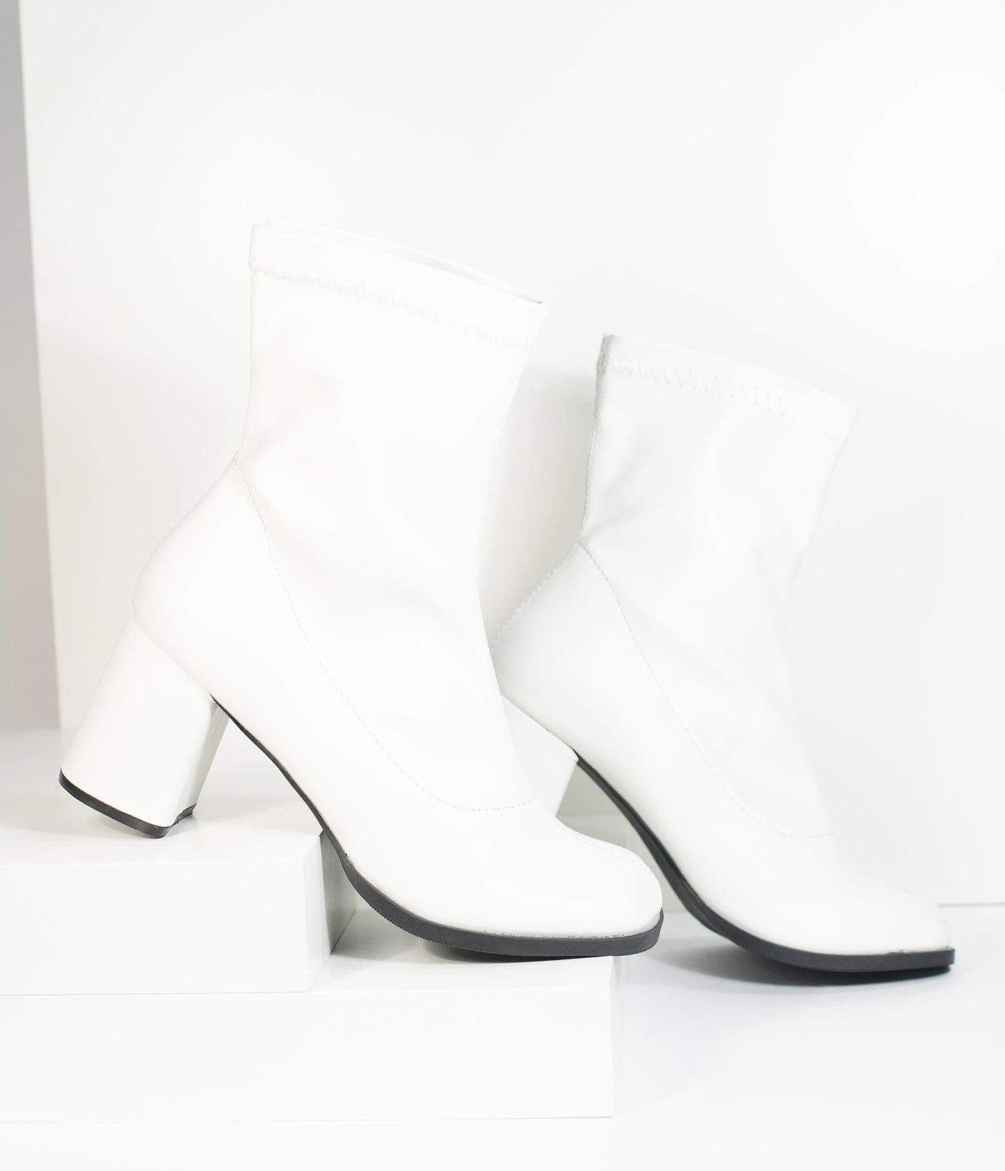 Retro Style White Matte Leatherette Ankle Go Go Boots