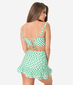 Unique Vintage Green & White Gingham Skirted High Waist Alice Swim Bottoms