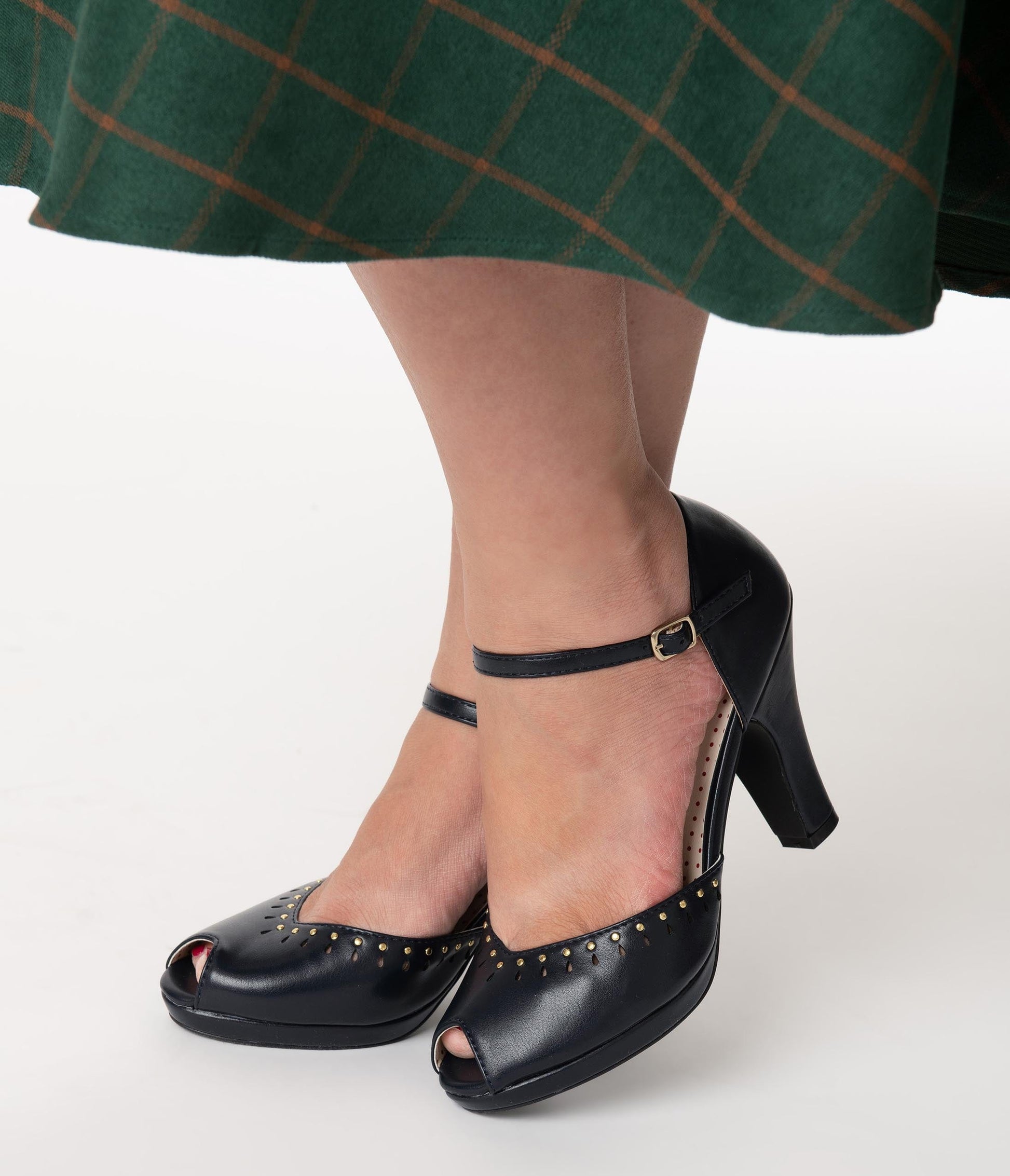 B.A.I.T. x Unique Vintage Navy Blue Leatherette Peep Toe Letty Heels