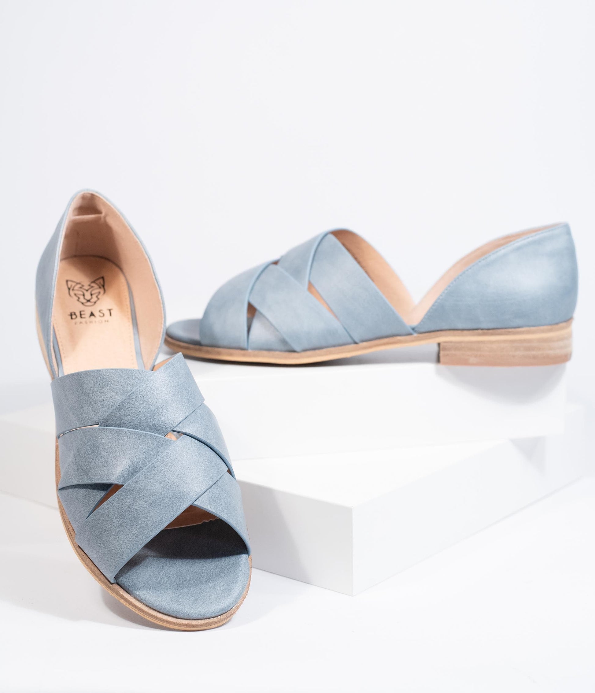Grey Leatherette Woven Open Toe Sandals