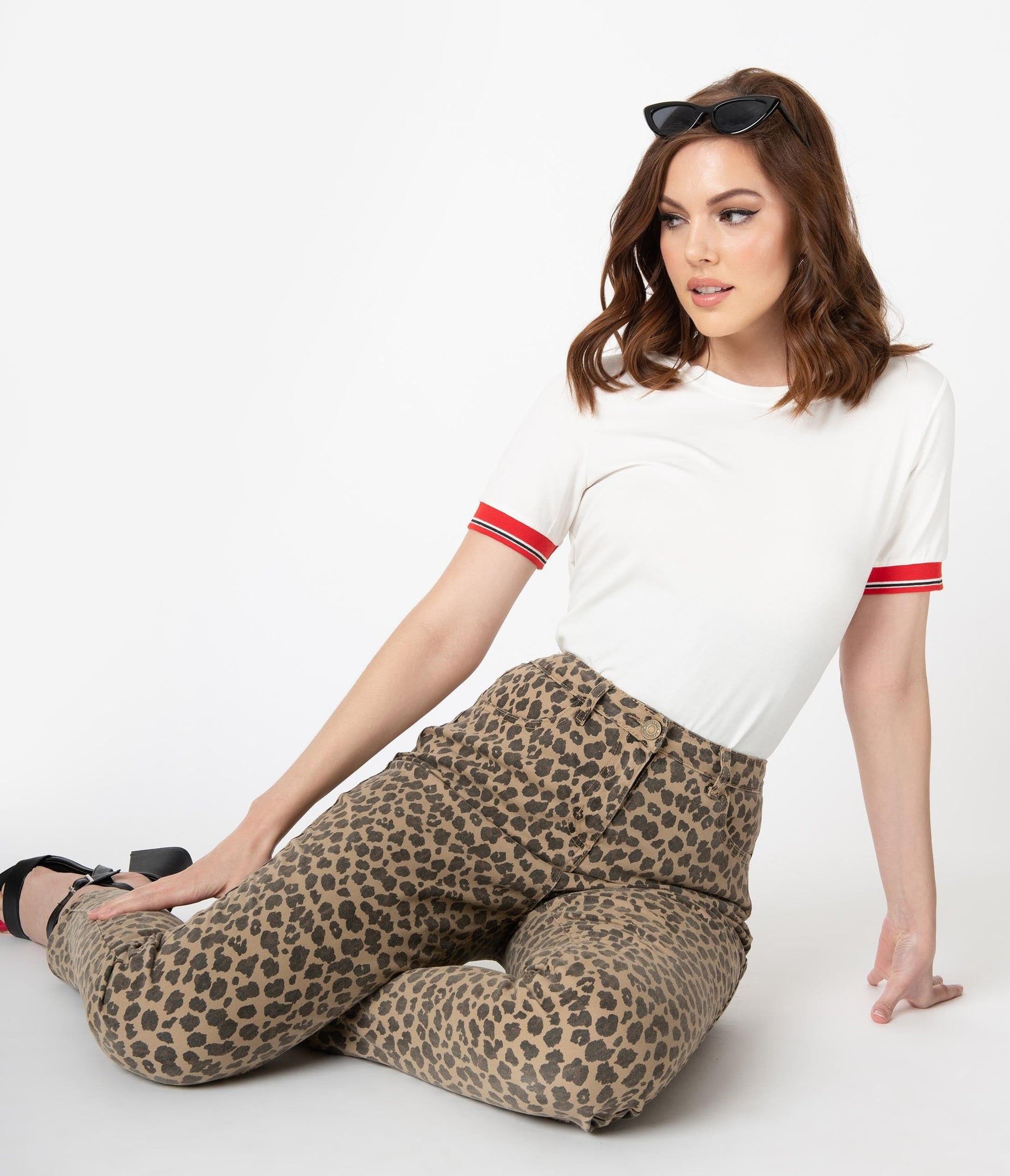 Collectif 1950s Style Denim Leopard Print Maddy Skinny Pants