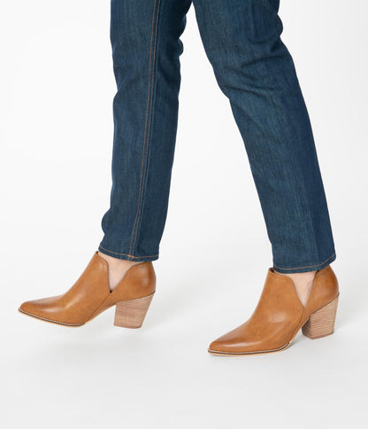 Camel Tan Leatherette Vented Stacked Heel Booties