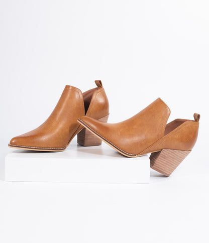 Camel Tan Leatherette Vented Stacked Heel Booties