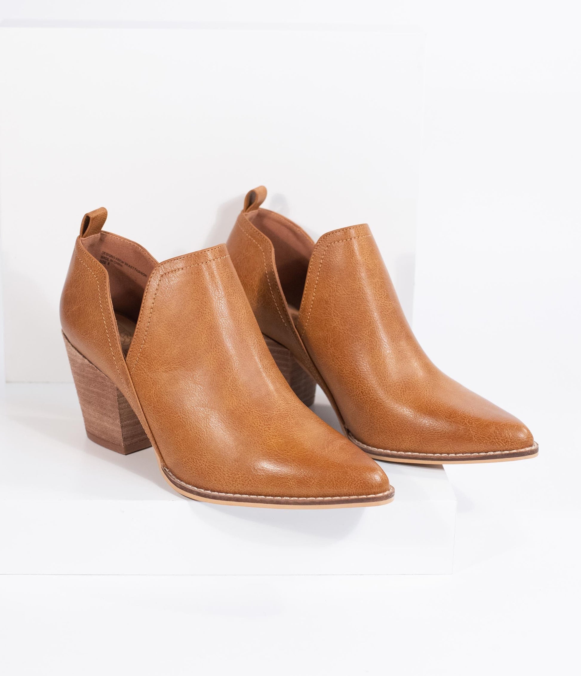 Camel Tan Leatherette Vented Stacked Heel Booties