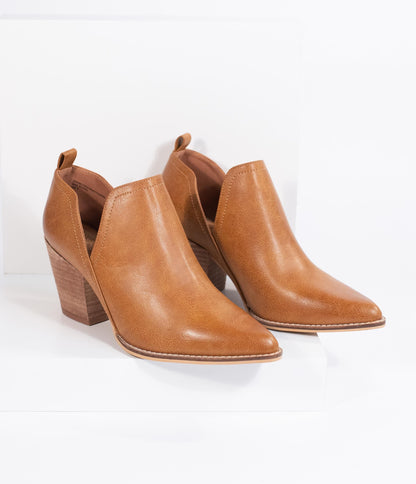 Camel Tan Leatherette Vented Stacked Heel Booties