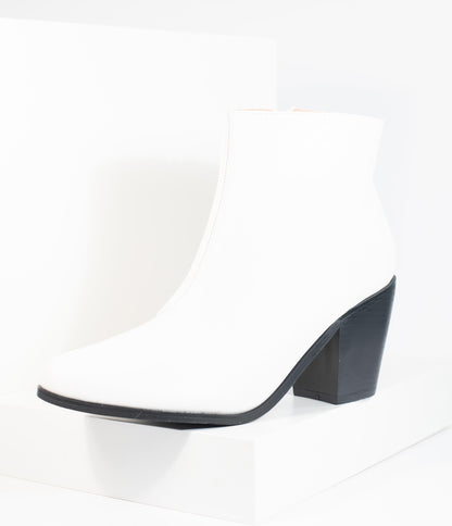 Retro Style White Leatherette Blake Heel Bootie