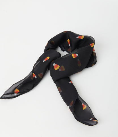 Unique Vintage Black Candy Corn Print Hair Scarf | Halloween Accessories