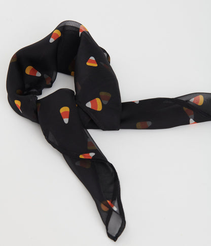 Unique Vintage Black Candy Corn Print Hair Scarf | Halloween Accessories