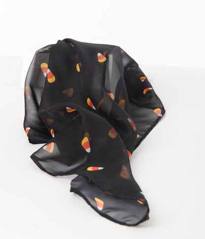 Unique Vintage Black Candy Corn Print Hair Scarf | Halloween Accessories