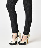 Black & Cream Leatherette Bettie T-Strap Platform Heels