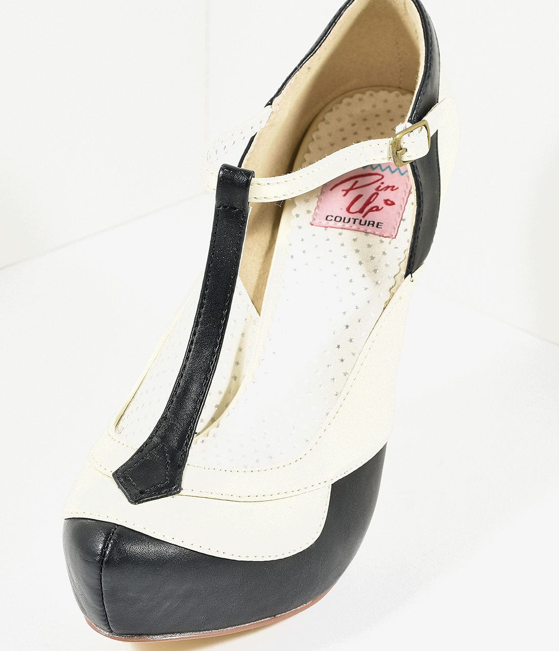 Black & Cream Leatherette Bettie T-Strap Platform Heels