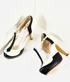 Black & Cream Leatherette Bettie T-Strap Platform Heels