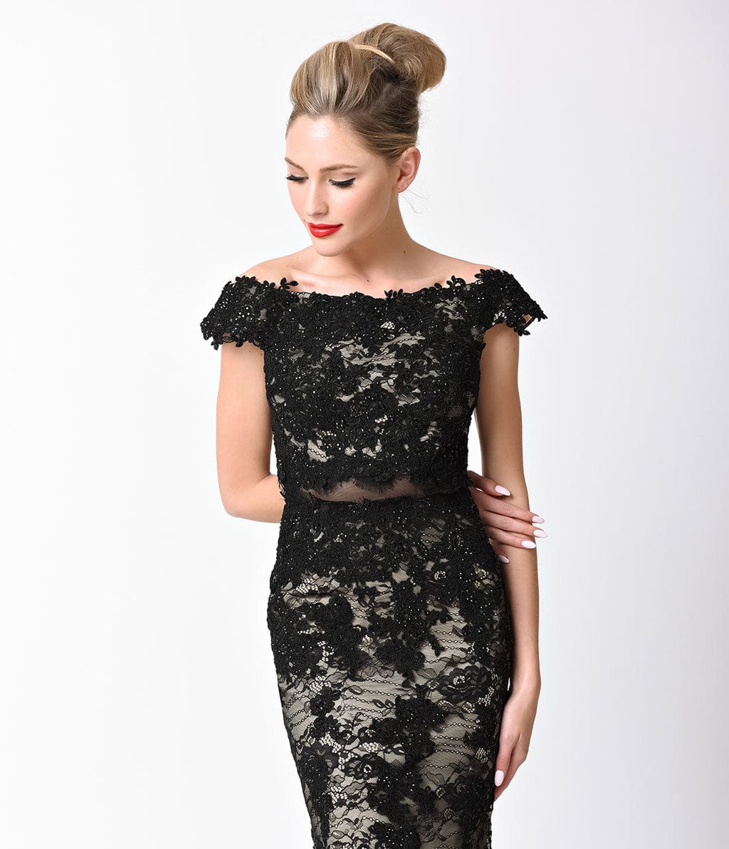 Black Lace Off The Shoulder Long Dress