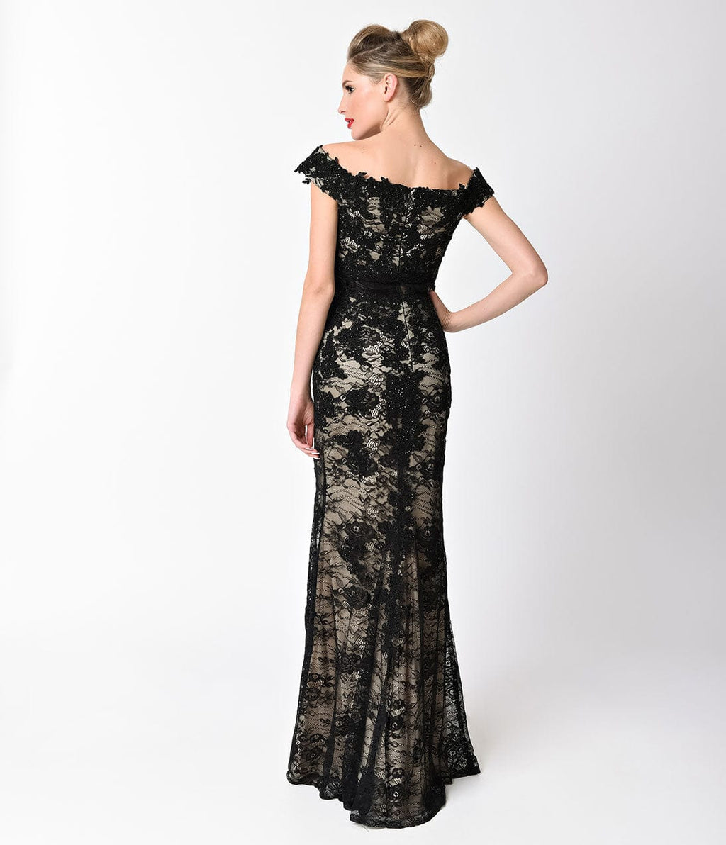 Black Lace Off The Shoulder Long Dress