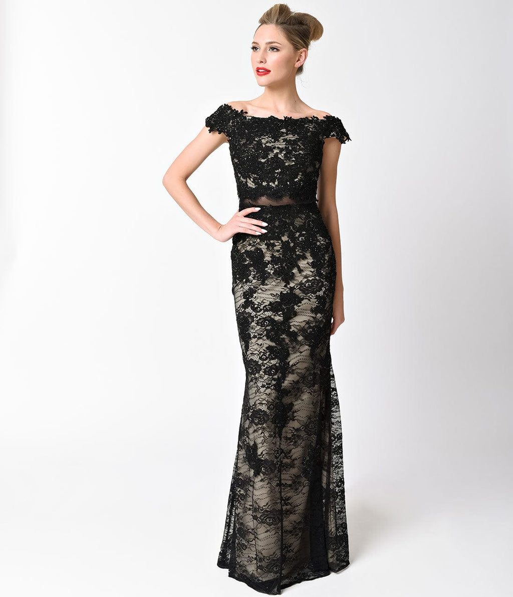 Black Lace Off The Shoulder Long Dress