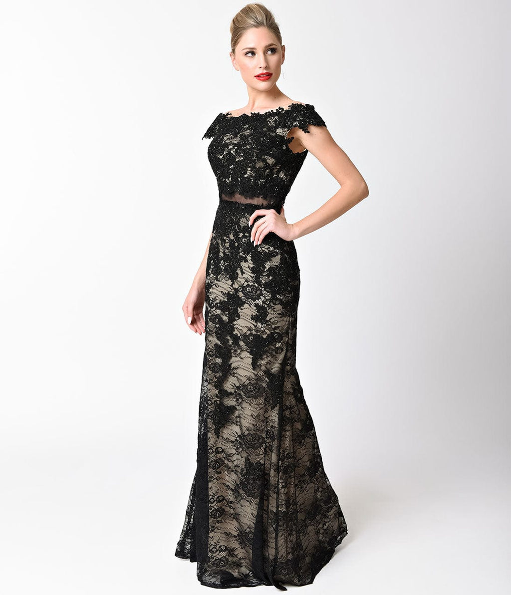Black Lace Off The Shoulder Long Dress