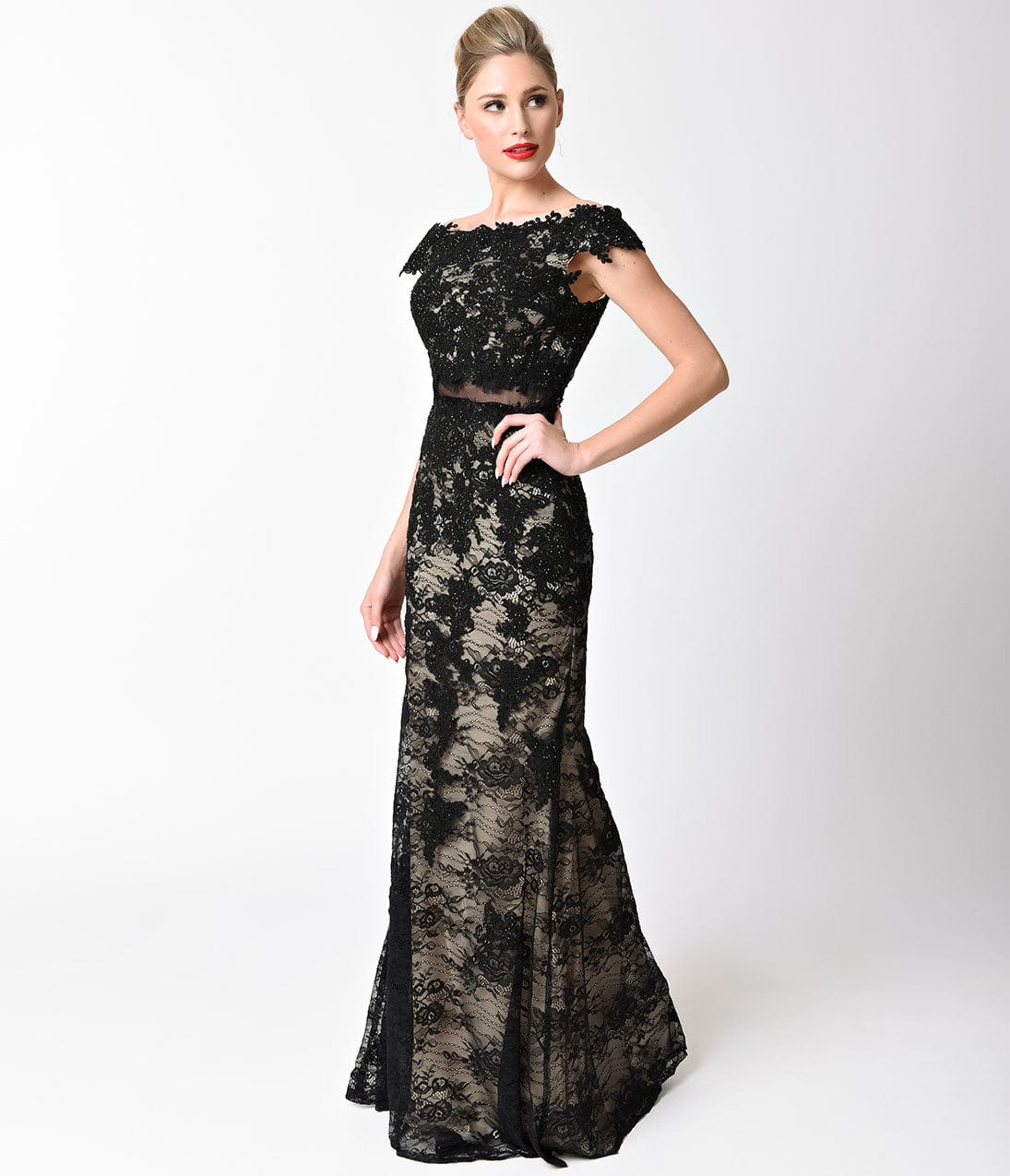 Black Lace Off The Shoulder Long Dress