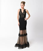 Black & Nude Sleeveless Mesh Panel Embellished Dress