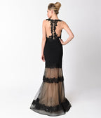 Black & Nude Sleeveless Mesh Panel Embellished Dress