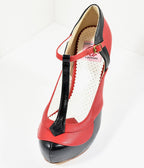 Black & Red Leatherette Bettie T-Strap Platform Heels