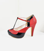 Black & Red Leatherette Bettie T-Strap Platform Heels