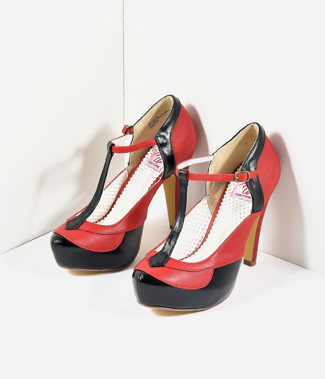 Black & Red Leatherette Bettie T-Strap Platform Heels