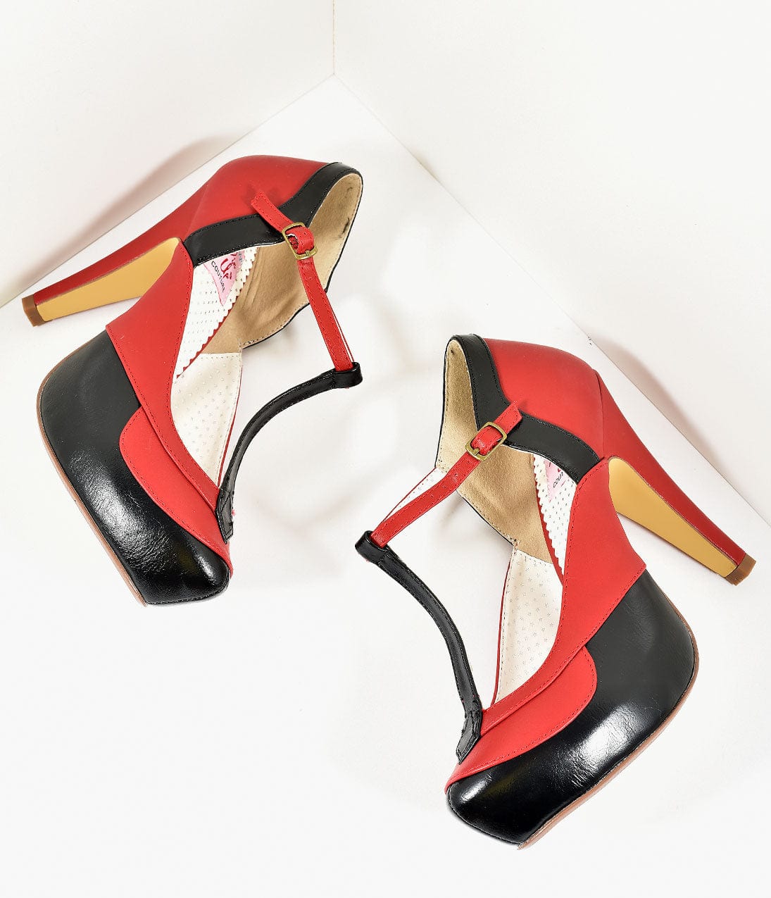 Black & Red Leatherette Bettie T-Strap Platform Heels