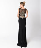 Black Sleeveless Embellished Sheer Cut Out Gown