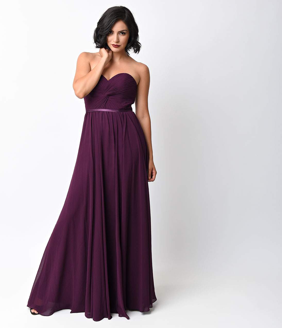 Eggplant Chiffon Strapless Sweetheart Corset Long Gown