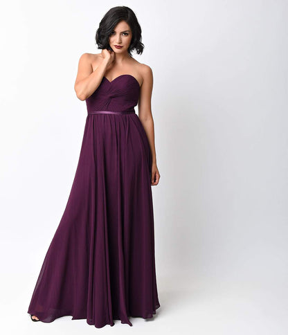 Eggplant Chiffon Strapless Sweetheart Corset Long Gown