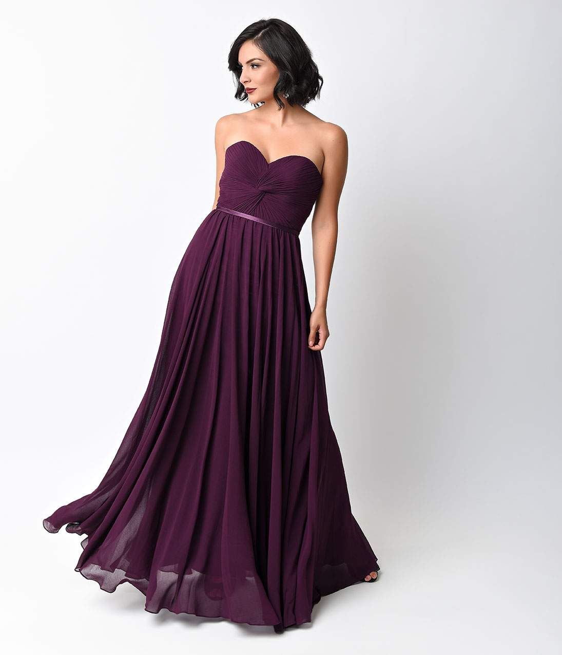 Eggplant Chiffon Strapless Sweetheart Corset Long Gown
