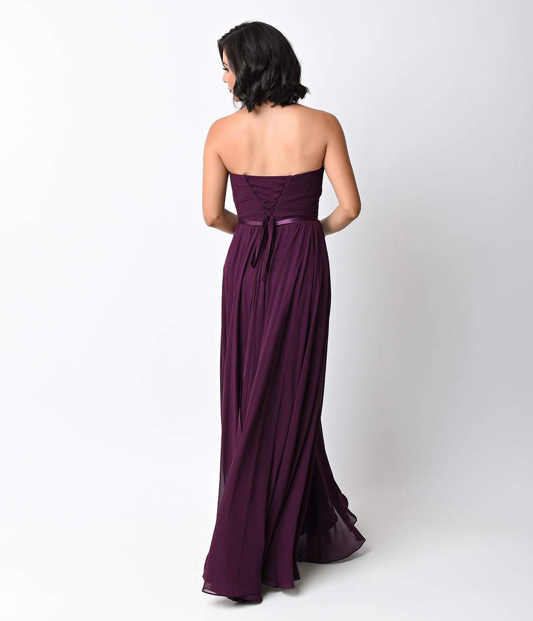 Eggplant Chiffon Strapless Sweetheart Corset Long Gown