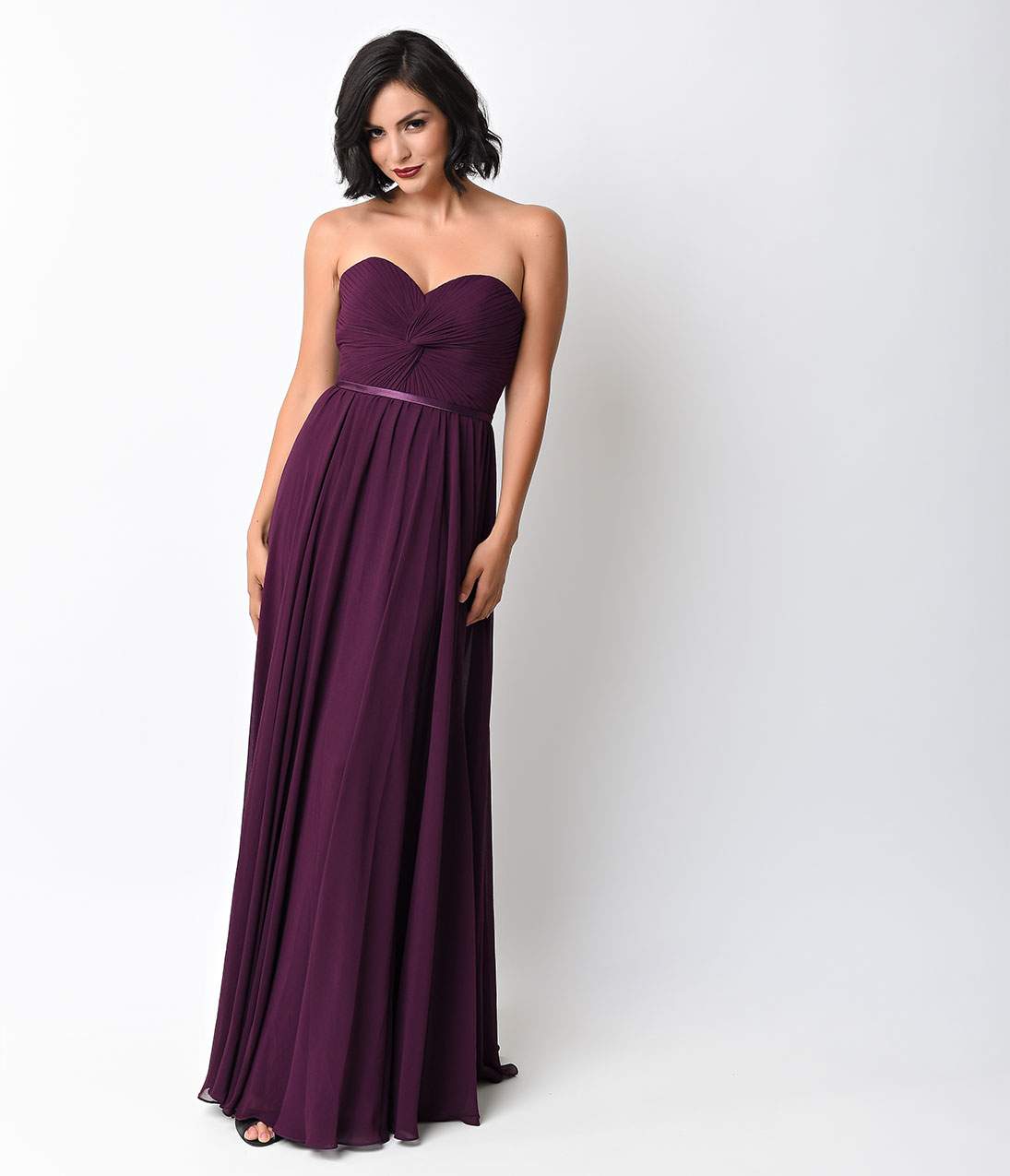 Eggplant Chiffon Strapless Sweetheart Corset Long Gown