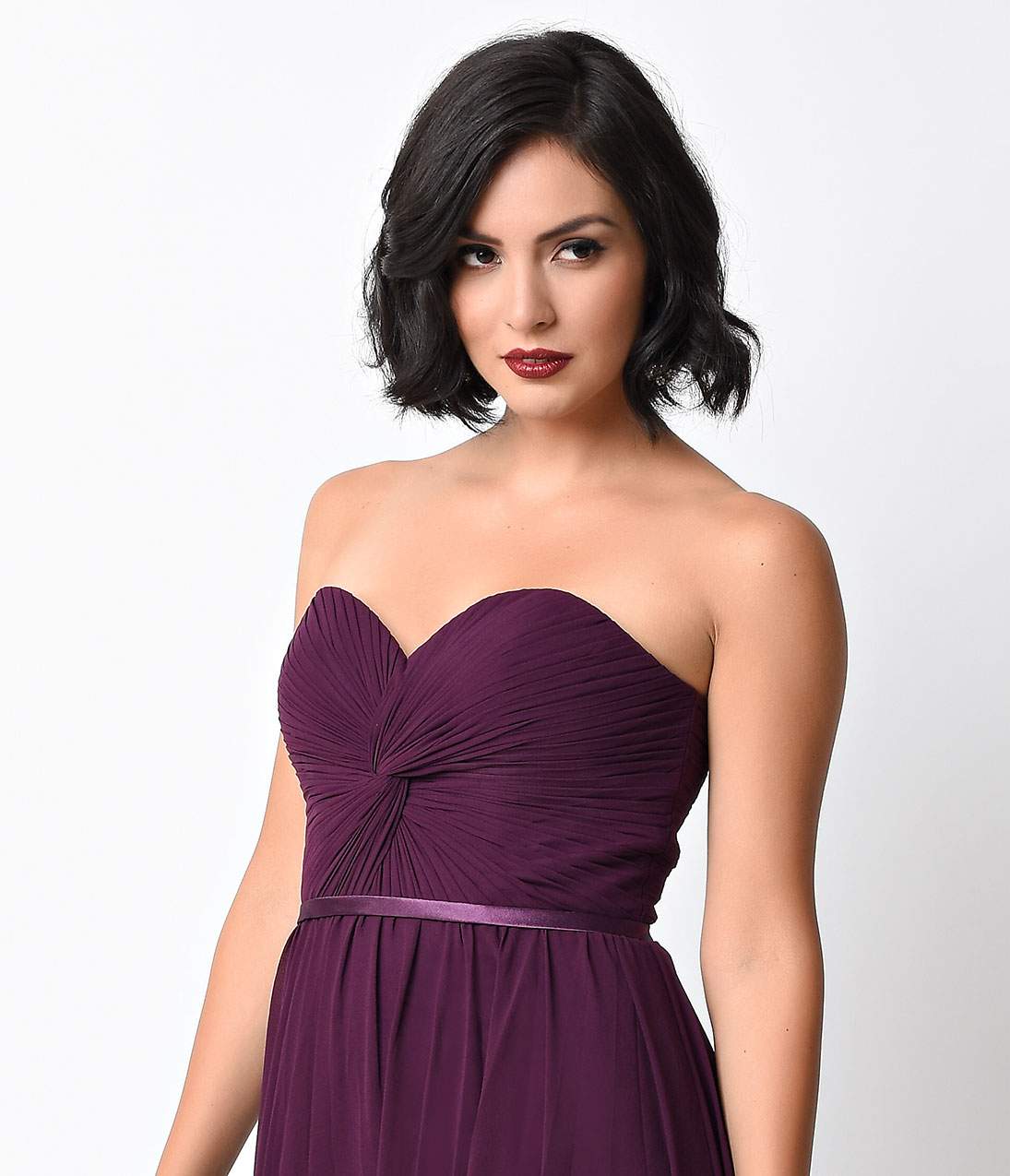 Eggplant Chiffon Strapless Sweetheart Corset Long Gown