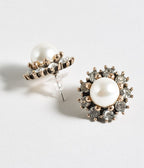 Ivory Pearl & Silver Rhinestone Stud Earrings