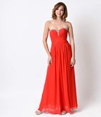 Red Strapless Sweetheart Ruched Chiffon Gown