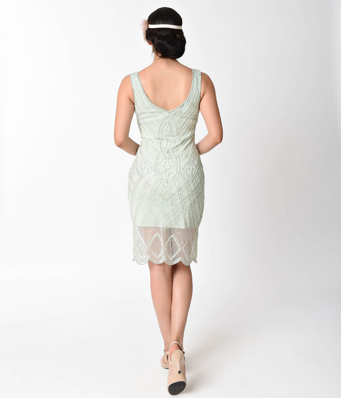 Unique Vintage 1920s Style Mint Beaded Dorothea Flapper Dress